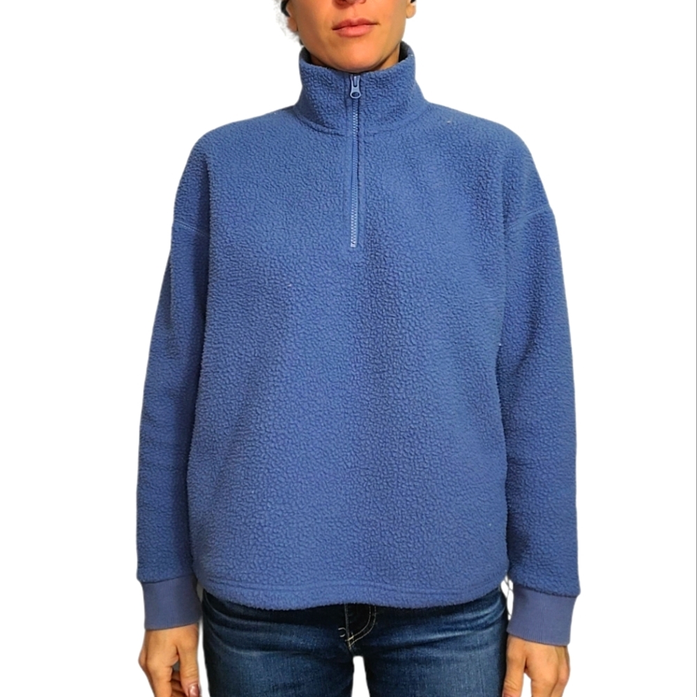 Everlane Cozy Pullover Size Medium Blue Pockets Quarter Zip